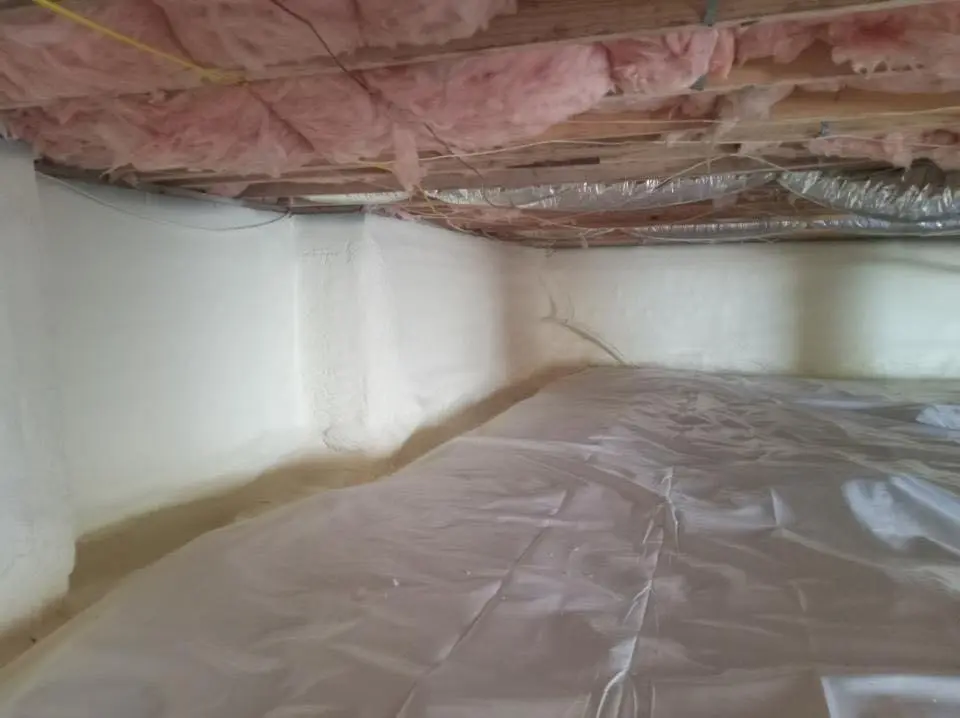 Crawl space encapsulation with closed-cell spray foam for Commercial Roof Restoration in Boulder Hill